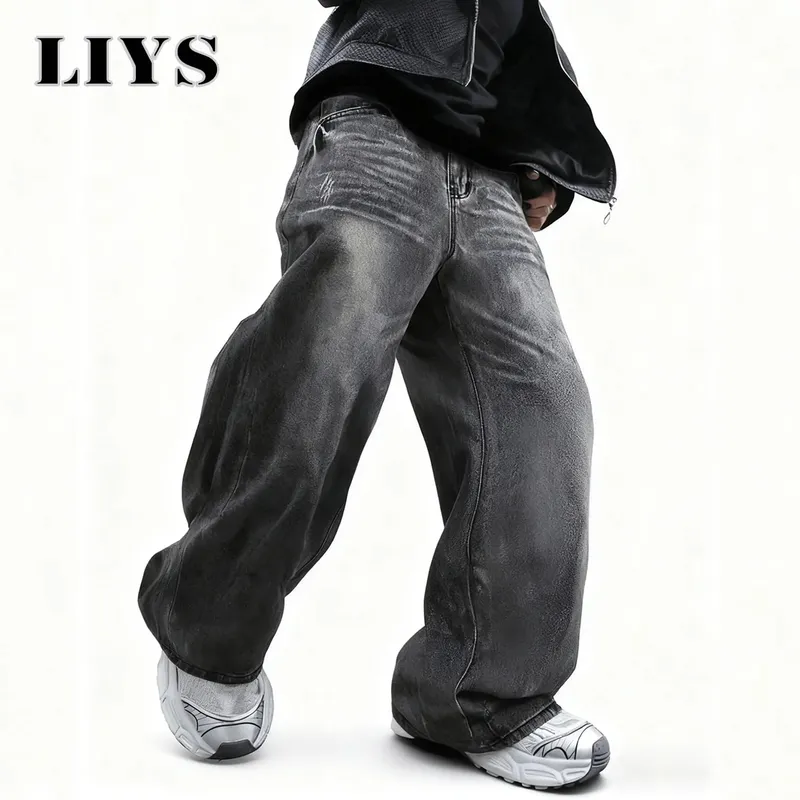Men's Women's Retro Gray Ultra Baggy Wide-Leg Jeans Four Seasons Casual Oversized Loose Straight-Leg Denim Pants Unisex