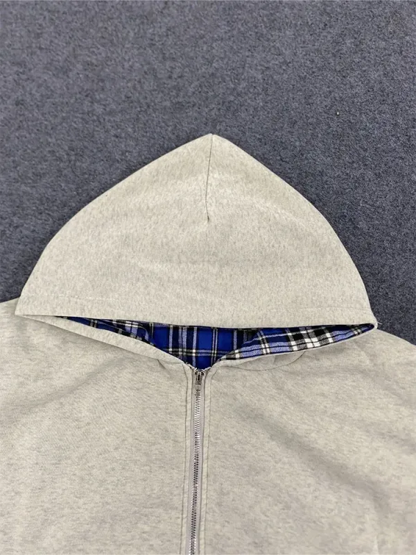 Winter Casual Plaid Print Hoodie Women's Warm Zip-Up Double-Sided Wear Sweatshirt Female Fashion Trendy Loose Hooded