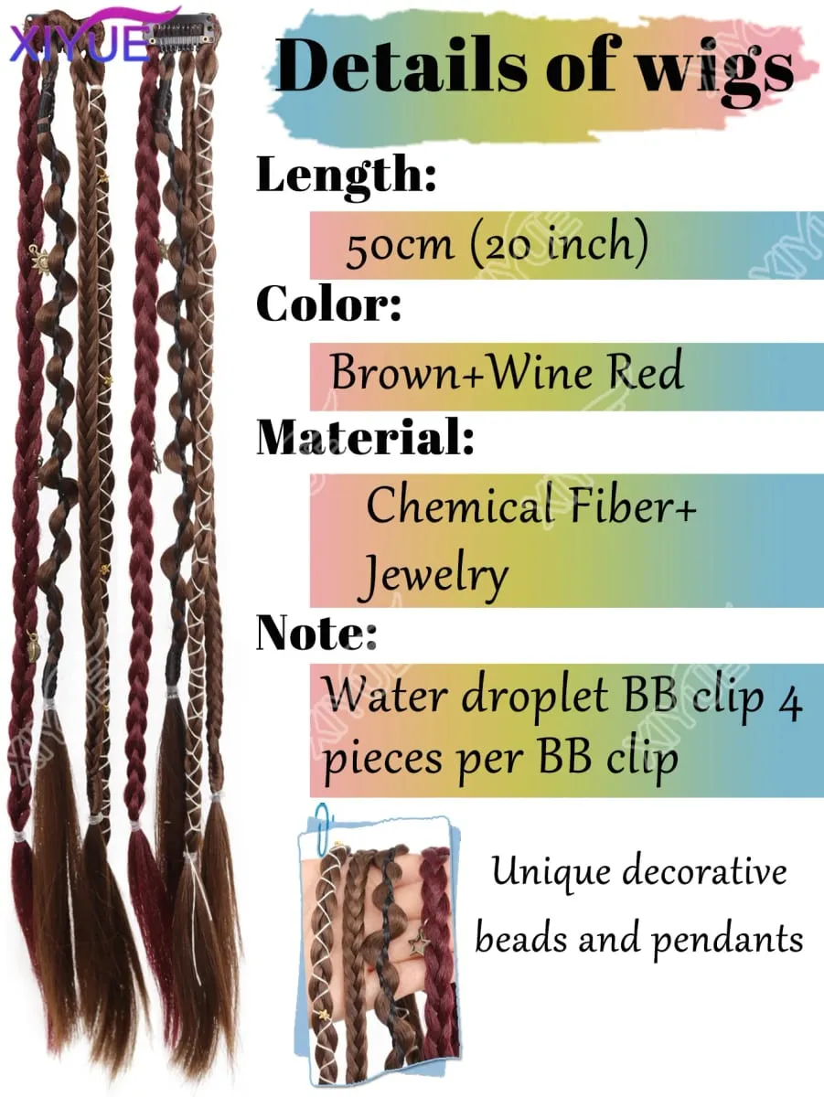 XY Bohemia Clip in Hair Extensions Handmade Synthetic Weaving 20 Inches Clip-on Long Braid Fairy Hair Synthetic Hair Extensions