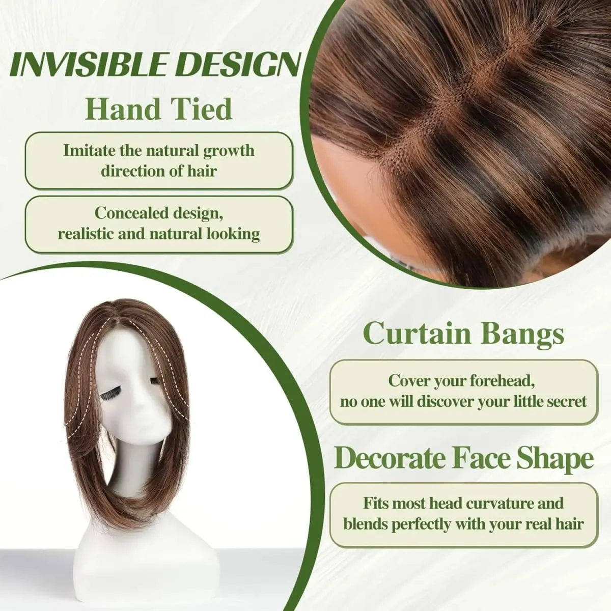 14 Inches Chestnut Brown With Blonde Layered Hair Topper with Bangs for Women Synthetic Swiss Base Hair Pieces Topper with Clips