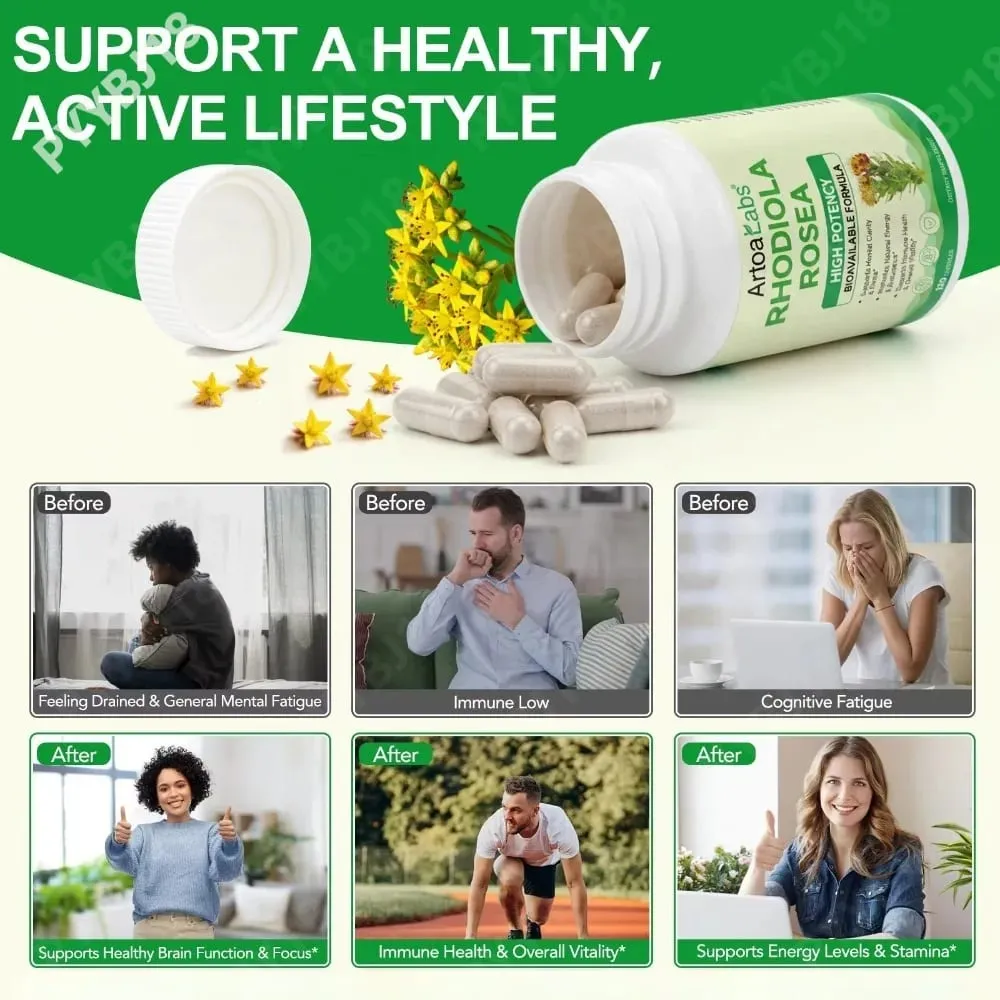 Rhodiola Rosea Capsules High Potency Formula Supports Mental Clarity & Focus Energy & Endurance Immune Health & Vitality 120 Ct