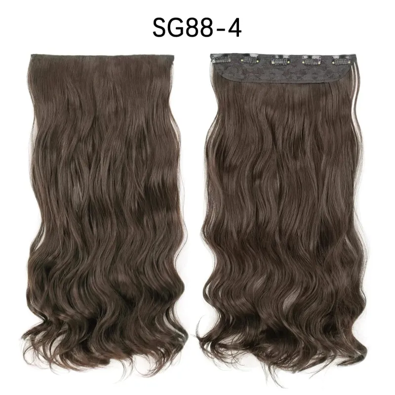 Azqueen Synthetic 5 Clips in Hair Extension Long Straight Hairpiece Haistyle high temperature fibert Golden brown black