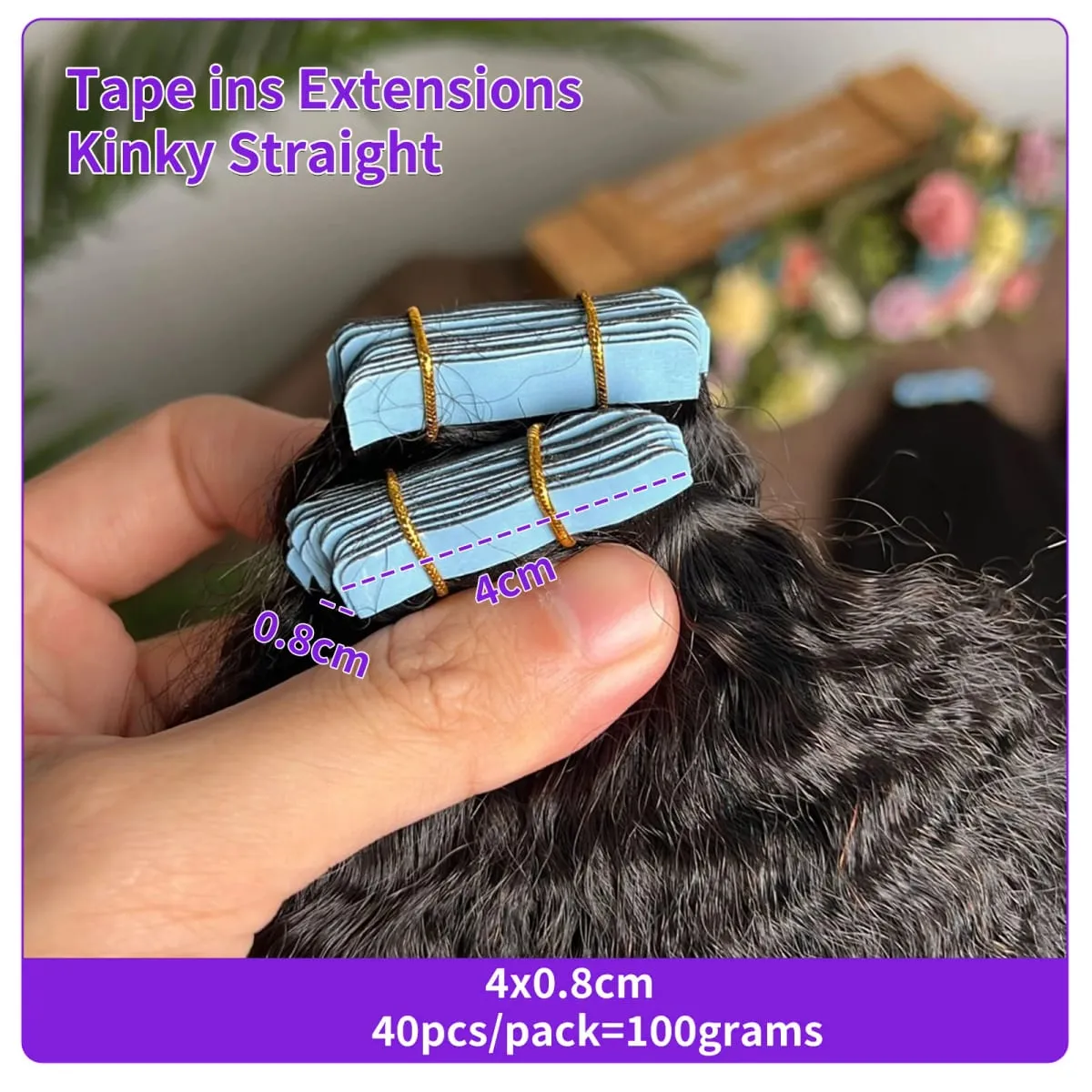 Tape In Kinky Straight Human Hair Extensions Brazilian Hair Adhesive Extensions Skin Weft Black 100% Human Hair 100grams