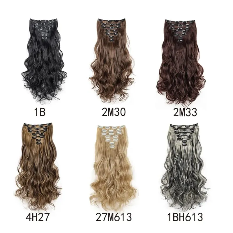 18Inch Synthetic Extension 16 Clips Blonde Hair Natural Long Wavy 7Pcs/Set Heat Resistant Fiber Hairpiece Black Brown Hairstyle