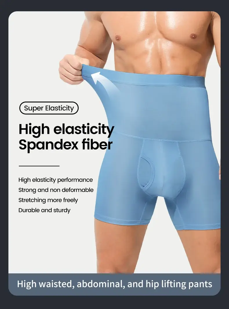 3PCS Men's sports underwear: high-waisted, belt-cinching, lengthened, anti-leg chafing, waist-protecting, flat-angle shorts