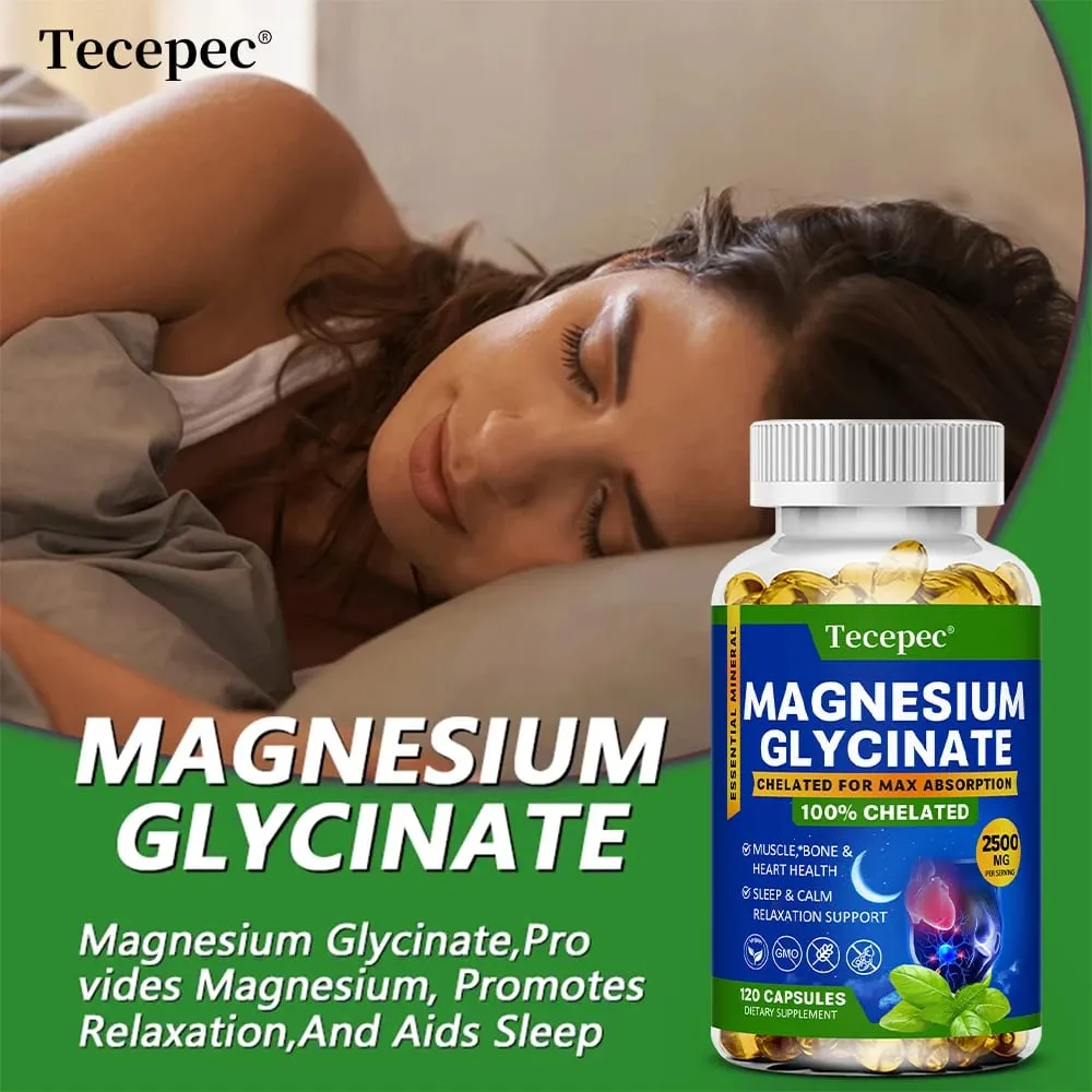 Magnesium Glycinate Capsules 2500mg - Dietary Supplement for Muscle Nerve Bone and Heart Support - Gluten Free Non-GMO