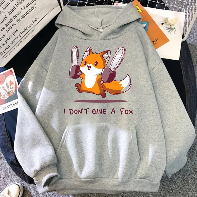 Sudadera con capucha I Don't Give A Fox Cute Animal Kawaii para hombre, jersey polar holgado, sudaderas con capucha de Hip Hop, ropa de calle, sudaderas de dibujos animados para hombres y mujeres