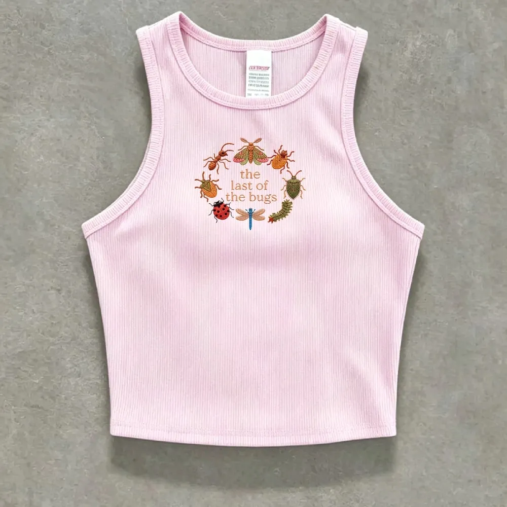 Cropped Ribbed Faux Embroidery Tee Shirt Y2K Cottagecore Insect Bug Print Vest Tank Top Summer Minimal Nature Gift for Her Lady