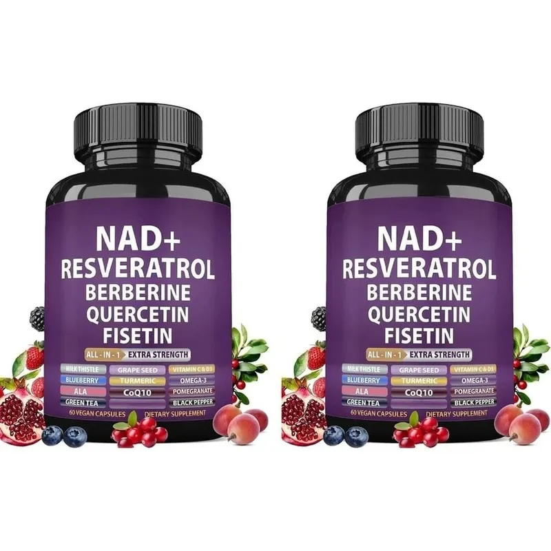 NAD+ Integratore di Resveratrolo con Berberina Quercetina Fisetina CoQ10 Vitamina C D3 60 Capsule Vegane per il Supporto Nutrizionale Quotidiano