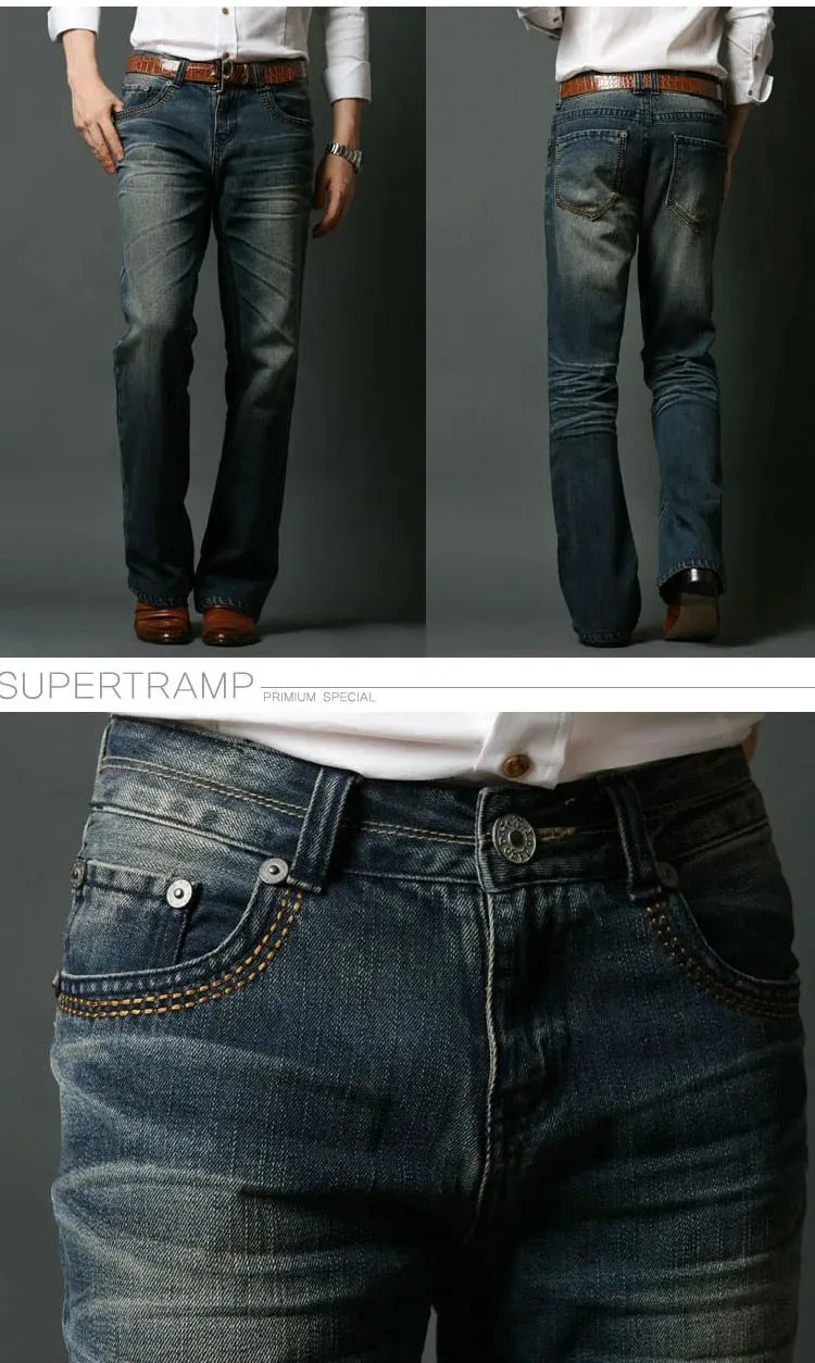 2026 New Men Micro Flare Jeans Korean Fashion Stretch Slim Denim Pants Mid Waist Washed Casual Business Trousers Black Blue