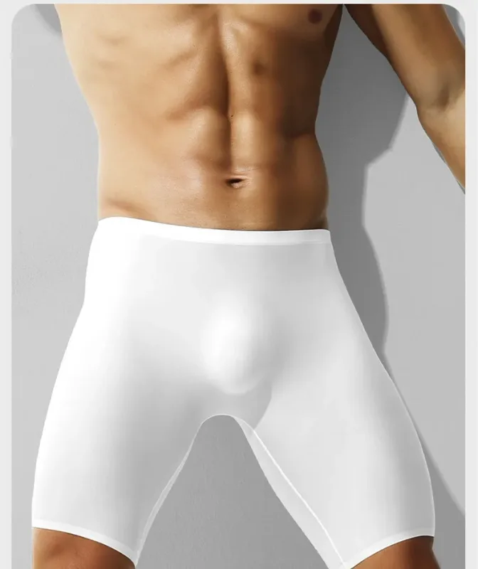 Mens Underwear Boxers Shorts Hombre Seamless Panties Man Solid Slim Ice Silk Pouch Long Leg Underpants L-6XL Cueca Calzoncillo