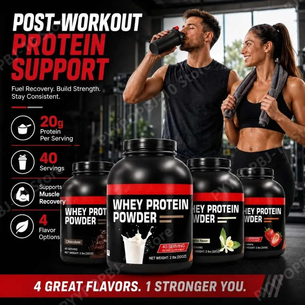 Whey Protein Powder Concentrate 20G Protein Supports Muscle Growth & Recovery Chocolate Vanilla Strawberry Milk 40 Servings 1kg