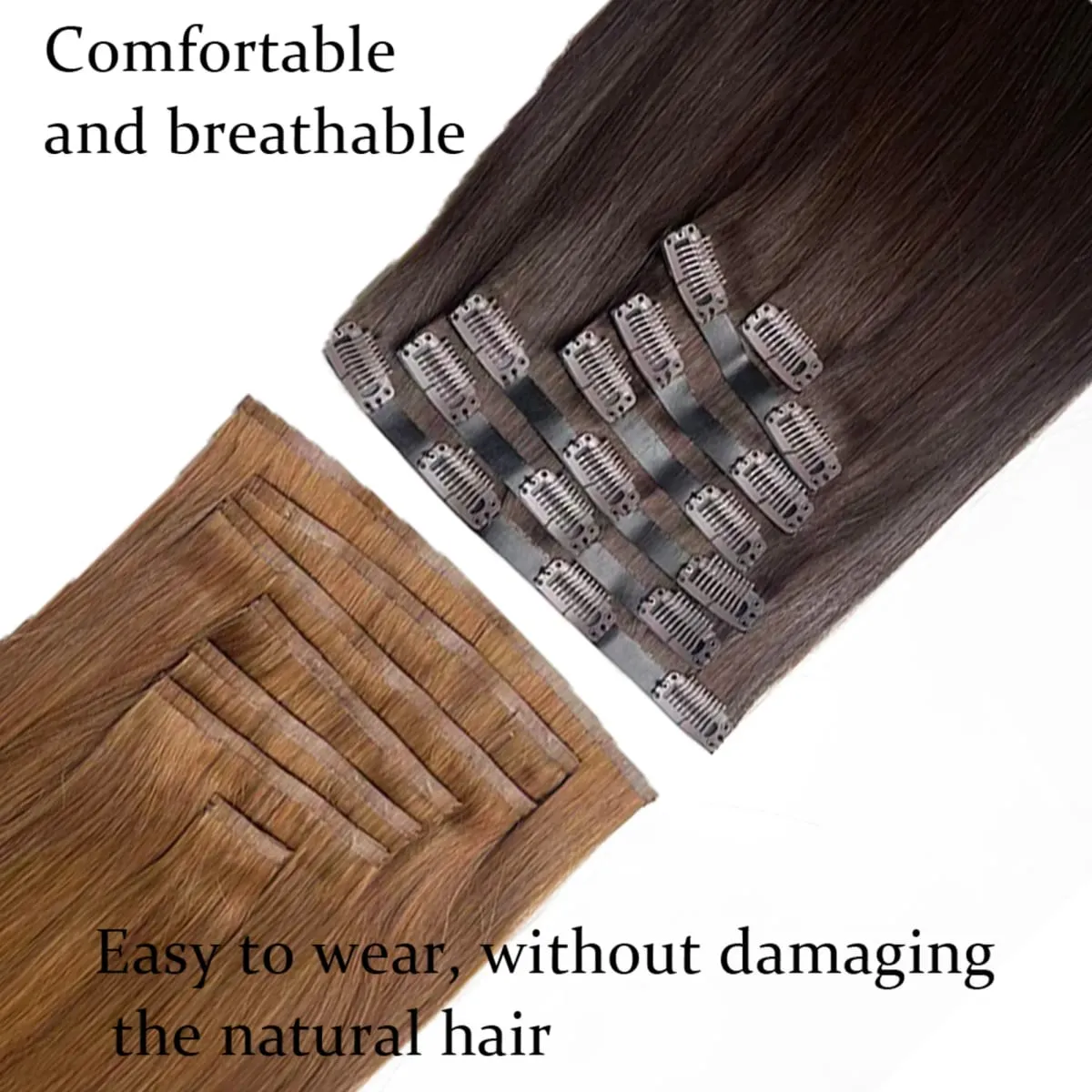 Clip de PU grueso de 160g en extensiones de cabello humano, cinta de trama sin costuras con Clip para extensiones de cabello invisibles de cabello crudo grueso