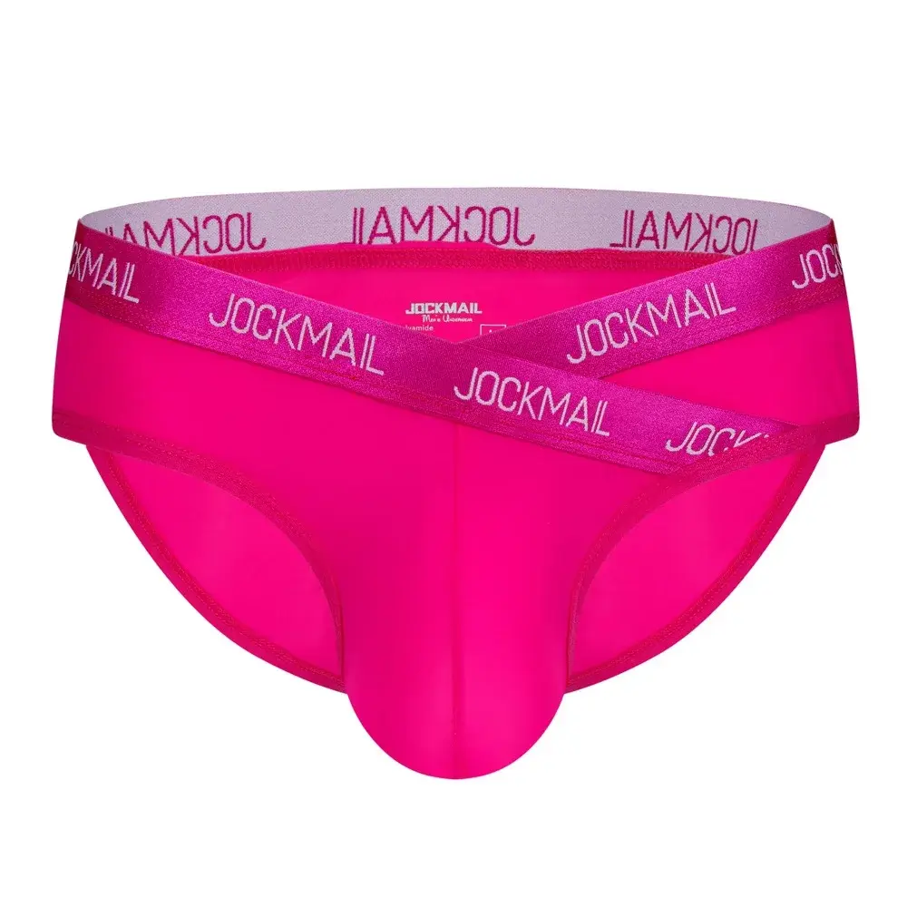 Jockmail Mens Underwear Low Waist Sexy Letter Sports Breathable Summer Ice Silk Briefs Big Bag Nylon Solid Color Man Panties