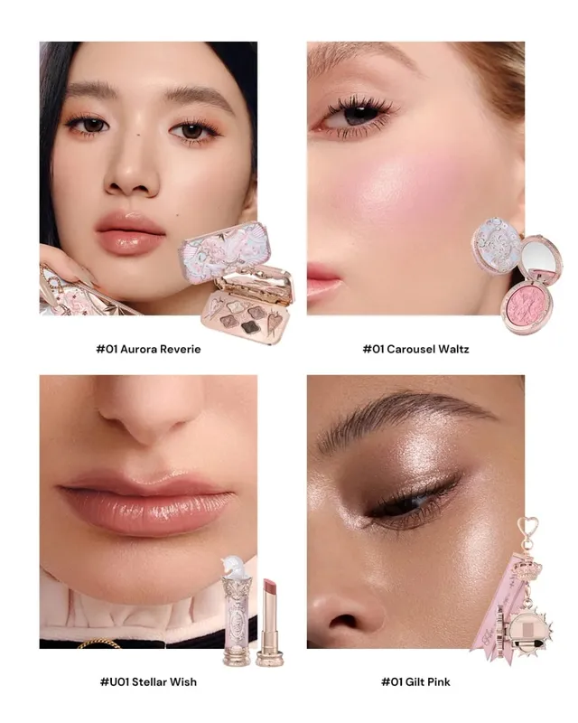 Flower Knows Knight Unicorn Series 10 Piece Makeup Set Eyeshadow Blush Mirror Pink Purple Cosmetics Kit Gift Drawer Box