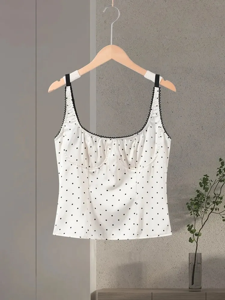 Sexy Polka Dot Sling Tops Women Backless Sleeveless Contrast Fitted Top Female 2026 Spring New Chic Fashion Streetwears Lady
