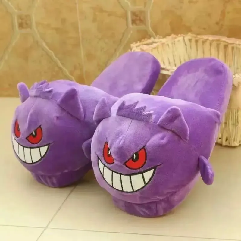 Novo gengar anime figura chinelos de pelúcia engraçado língua para fora design sola macia bonito aconchegante inverno quente interior casal casa chinelos brinquedo