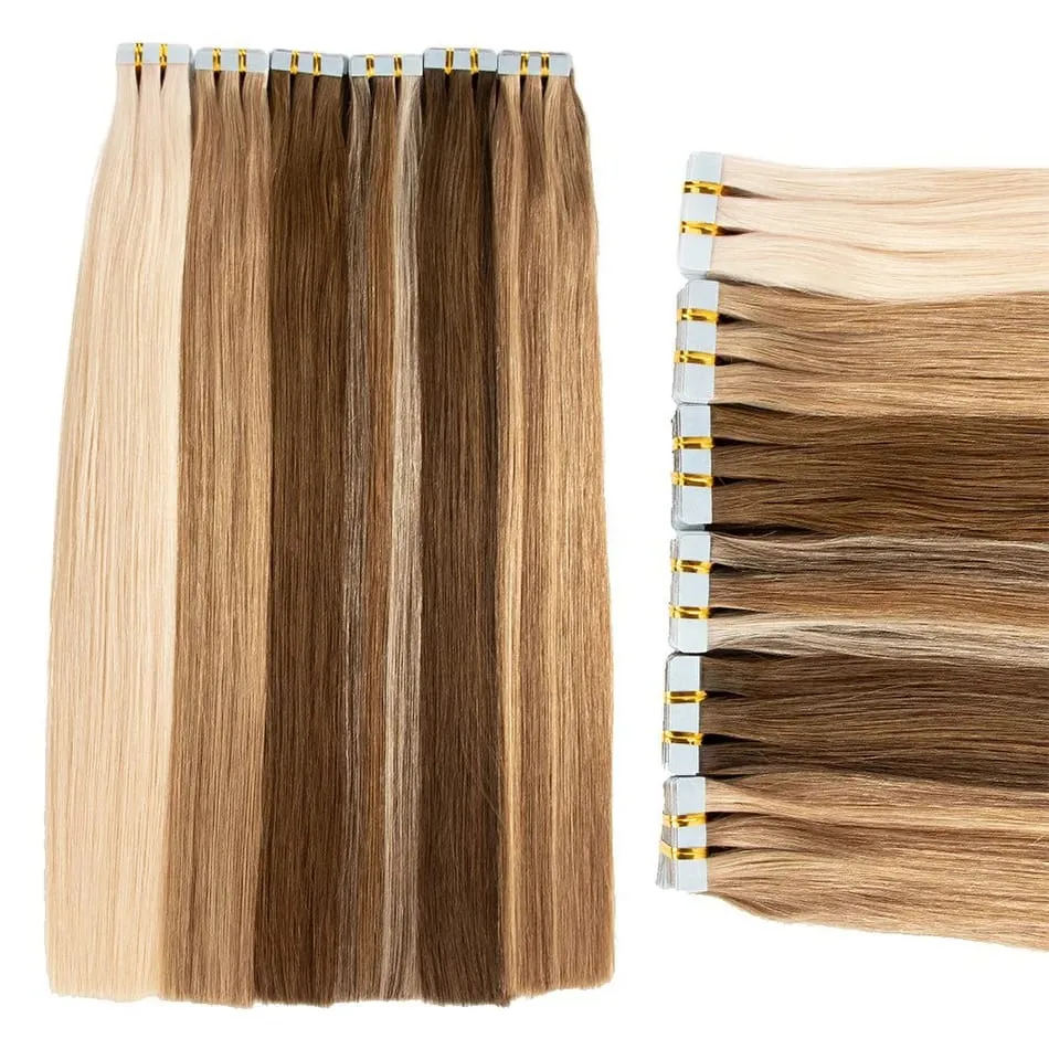 Full Shine Tape In 100% Remy Human Hair Straight Double Sided Blonde Comfortable Silky Natural Tape Ins For Women