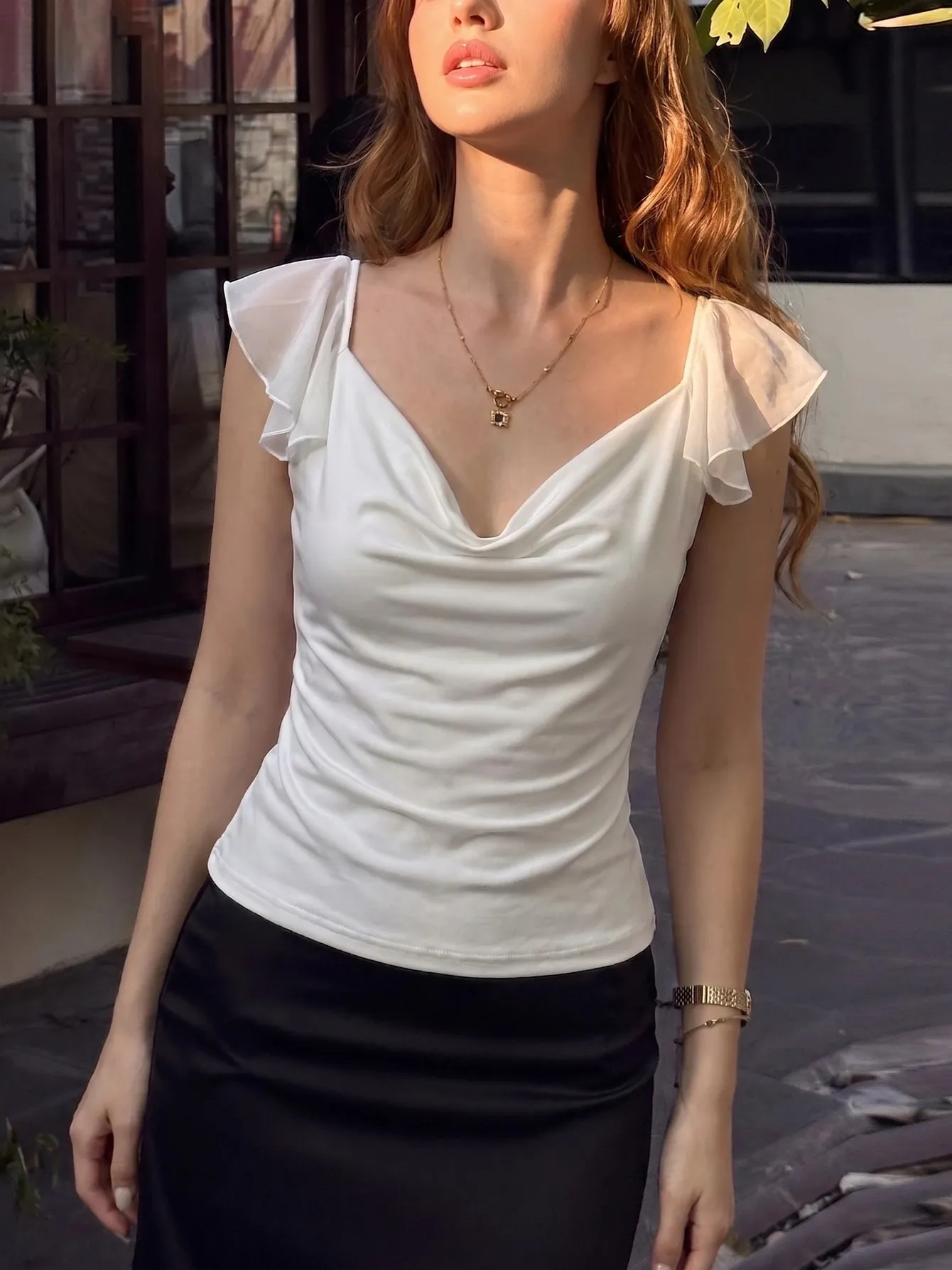 Dulzura Swinging Collar Backless Chiffon Patchwork Tank Top Women'S Solid Sexy Casual Y2K Top Party Vacation Beach Summer Outfit