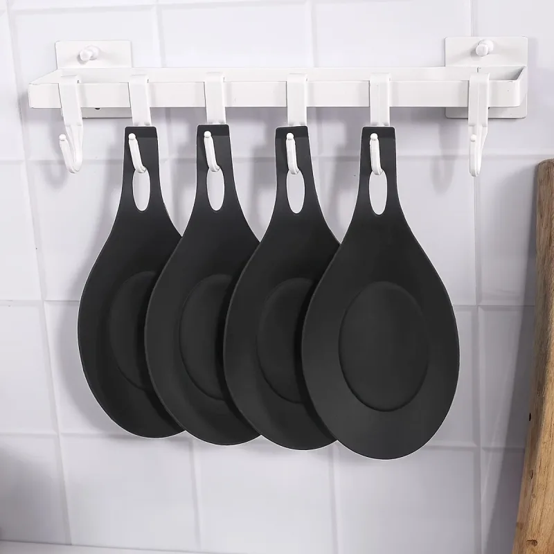 1/4pcs Silicone Spoon Rest Spatula Holder Heat Resistant Utensil Placemat Tray Kitchen Tools Spatula Resting Kitchen Accessories