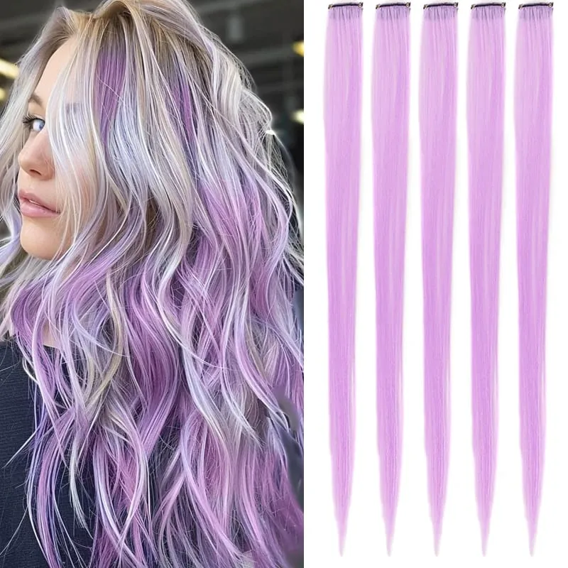 22inch 5PCS Synthetic Purple Clip in Hair Extensions Straight Colorful Hair Extensions Hairpieces for Halloween Christmas Party — image 16