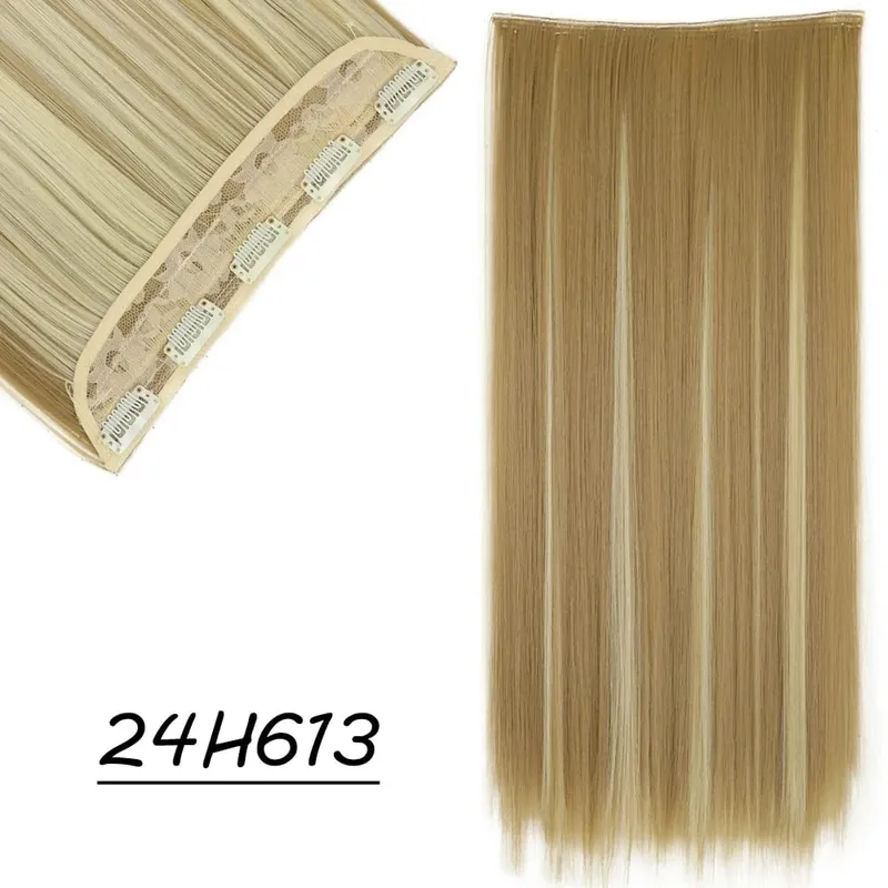 Synthetic 5 Clip In Hair Extensions Long Straight Hairstyle Hairpiece Black Brown Blonde 24Inch Natural Fake Hair For Women
