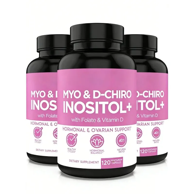 Myo & D-Chiro Inositol 40:1 with Folate Vitamin D3 120 Capsules Non-GMO Gluten Free Women’s Daily Wellness Supplement
