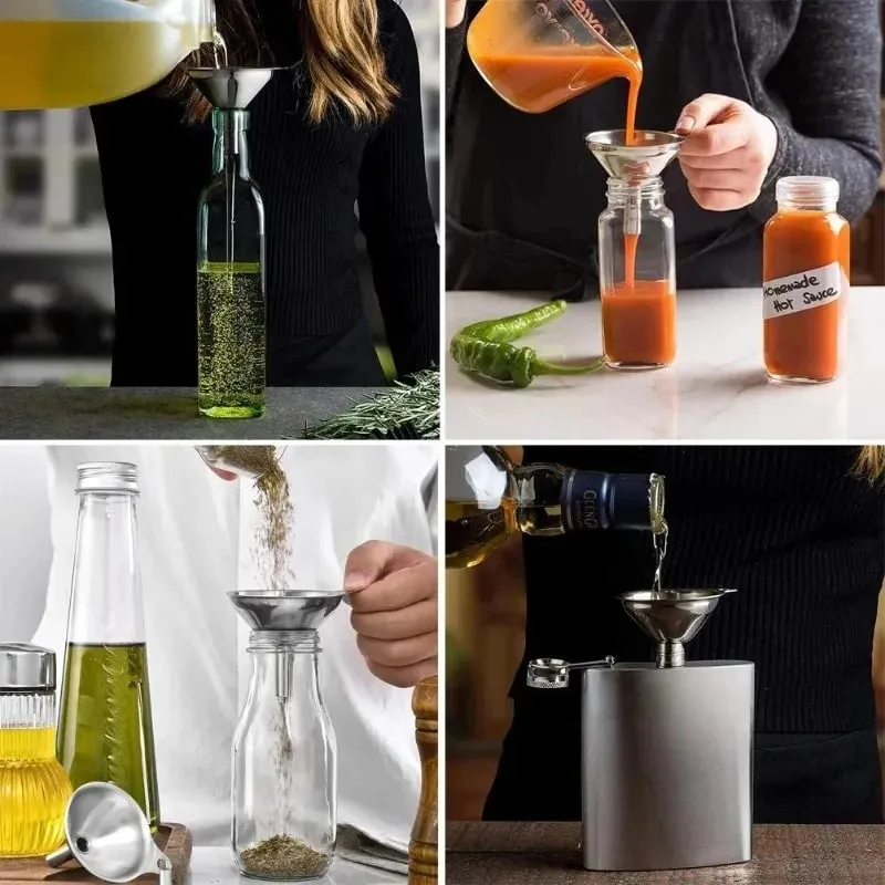 3PCS Stainless Steel Funnels Set Food Grade Metal Funnels with Cleaning Brush for Filling Bottles Kitchen Oil Liquid Filter Tool