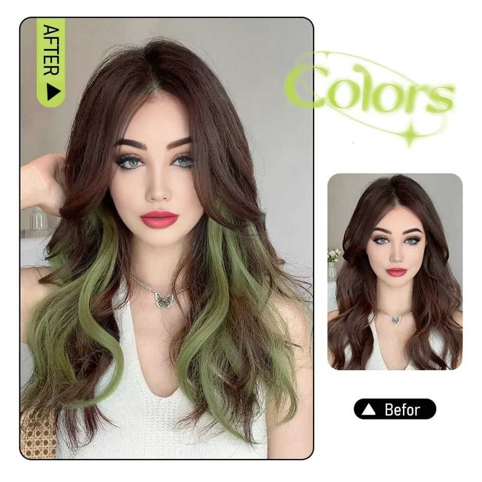 Sintetikong 2 Piraso/Set 50cm May Kulay na Curly na Mga Extension ng Buhok na Water Wave Pink/Blue/Purple Halloween/Christmas Wig