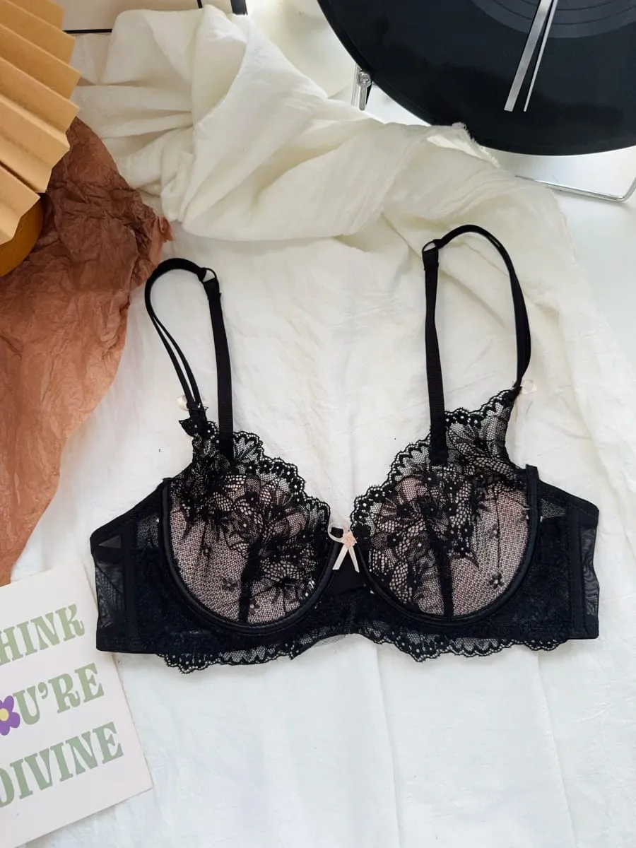 Sexy Black Lace Lingerie Set with Underwire Comfortable Lift for Larger Busts