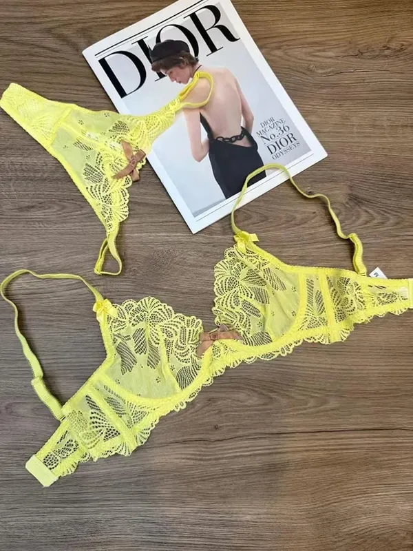 Logirlve French Sexy Women Underwear Set Ultra Thin Lace Embroidery Bra Set Comfort Breathable Brassiere and T-back Lingerie Set
