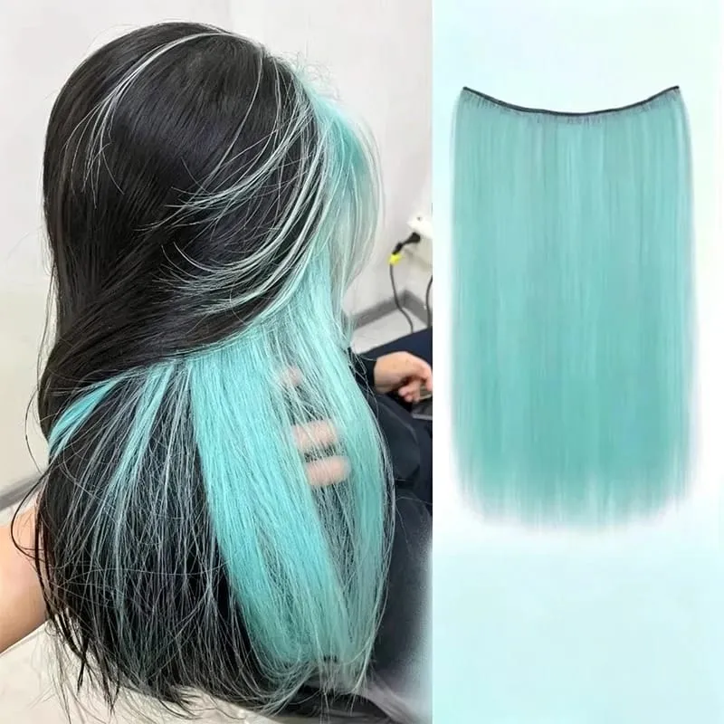 One piece hanging ear dyed synthetic wig piece for women highlighted color hair extensions