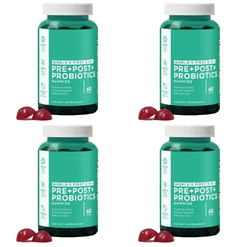 3-Pack Gummies Set: Ashwagandha for Stress Relief Gut Health Probiotics + ACV Detox Vegan Gluten-Free Supplement 60 Ct Each
