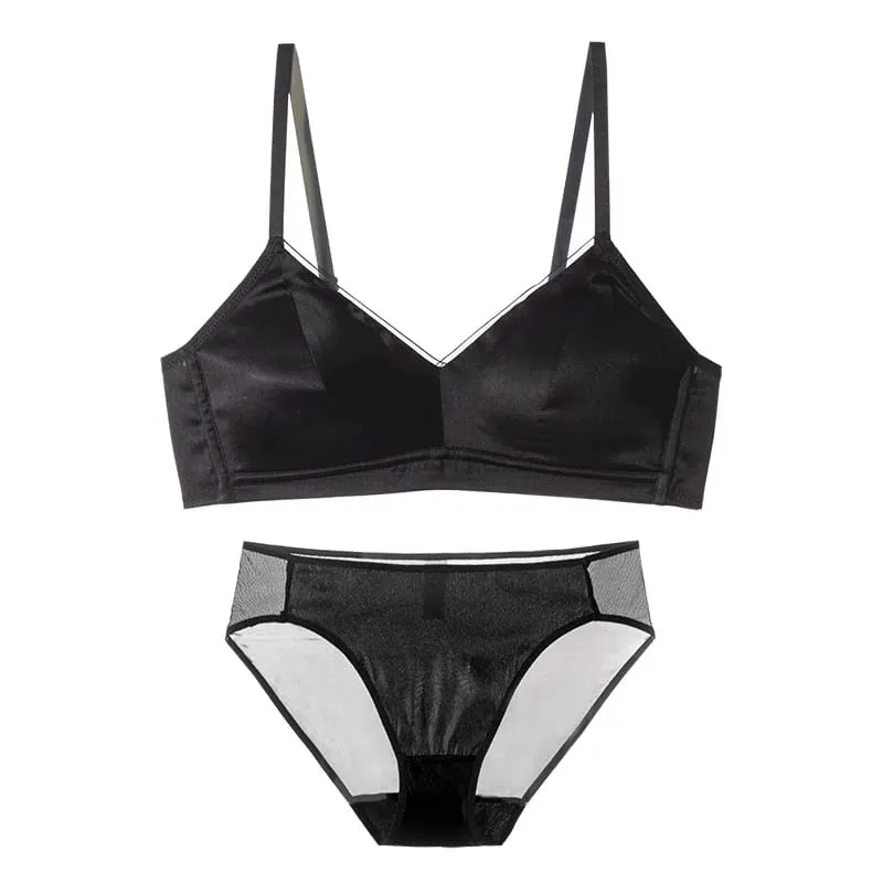SuyaDream Women Silk Bra Set 93%Silk 7%Spandex Thin Mold Cup Wire Free Underwears 2023 Comfortable Intimates White Black — image 11