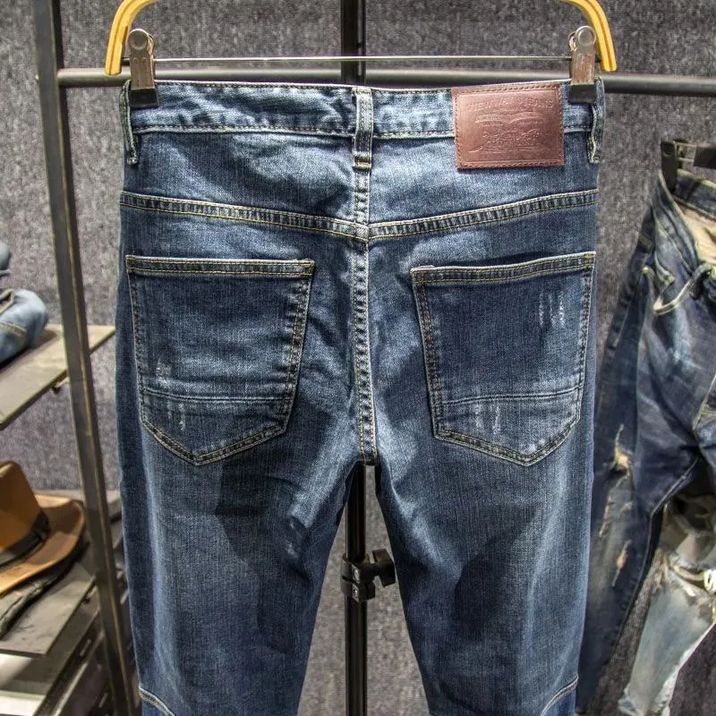 Autumn and Spring Fashion American Vintage Motorcycle Straight Leg Elastic Denim Pants for Men Casual Sports High Quality Jeans