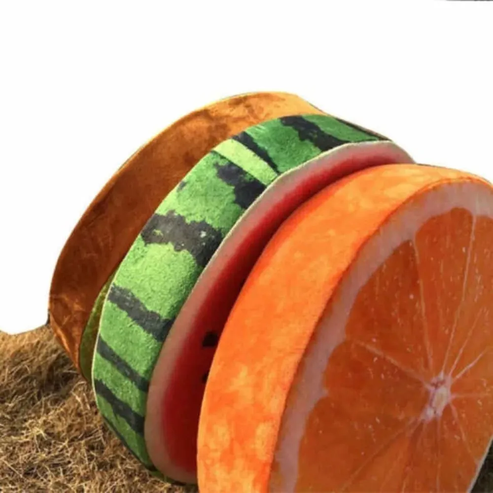 Creative Round Fruit Pillow Fruit Slice Print Plush Fabric Seat Cushion Simulation Stuffed Inner Plush Pillow Sofa Decor