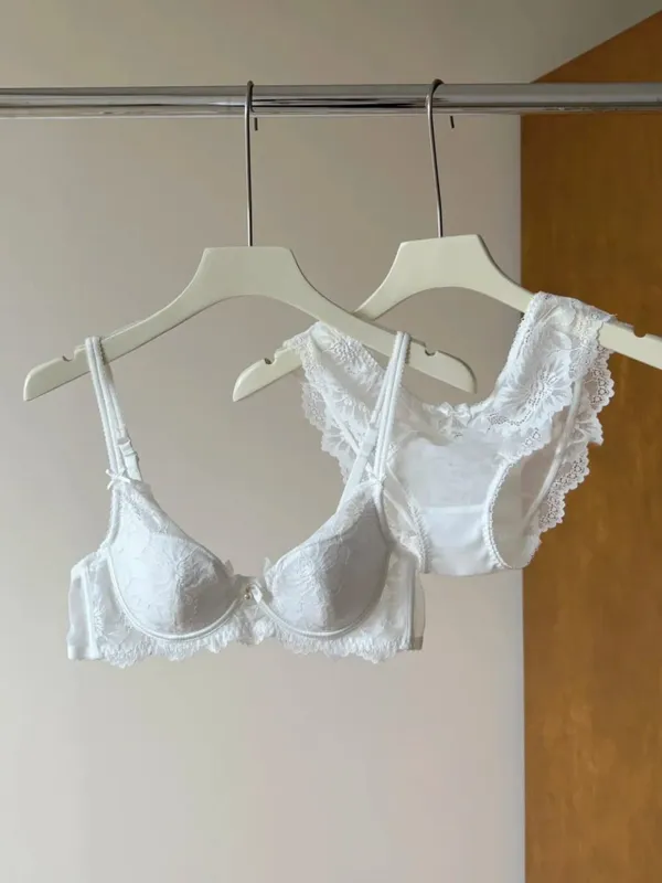 紫色蕾絲胸罩女式法式性感刺繡柔軟鋼圈最小聚攏防下垂內衣胸罩 32‑38