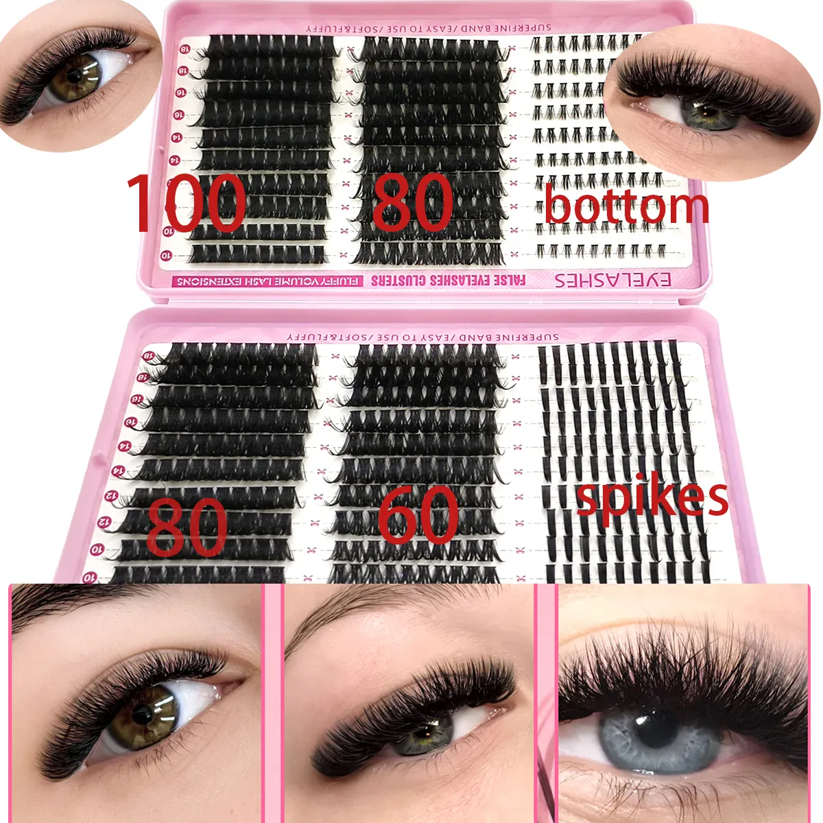 600PCS False Eyelash Cluster DIY Extended Mixing Disc Plump Clustered Single Piece Cat Eye False Eyelash Spikes+Bottom