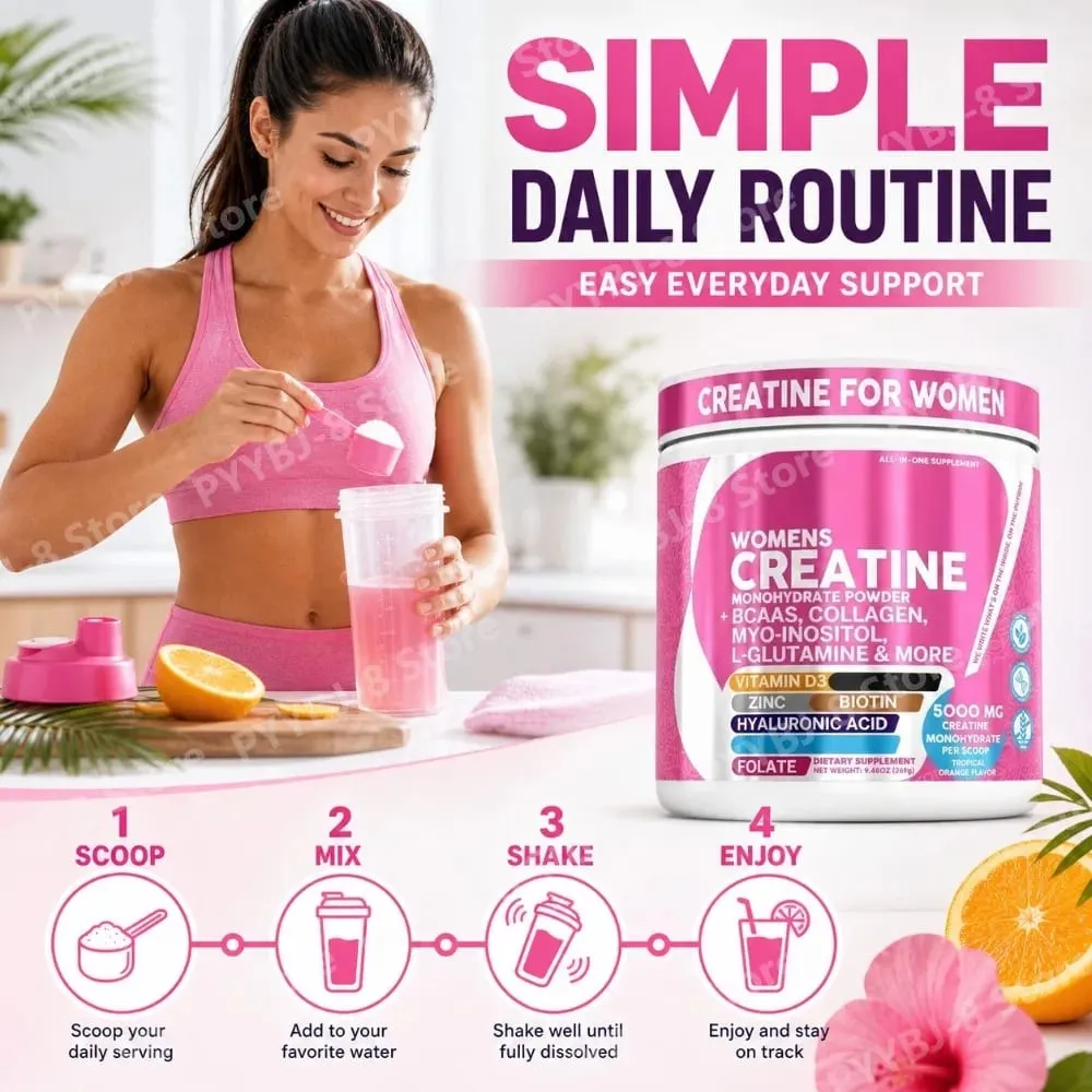 Women's Creatine Monohydrate Powder 5000mg BCAA Multi-Collagen Biotin Vitamin D3 Tropical Orange Sports Nutrition 30 Servings — image 5