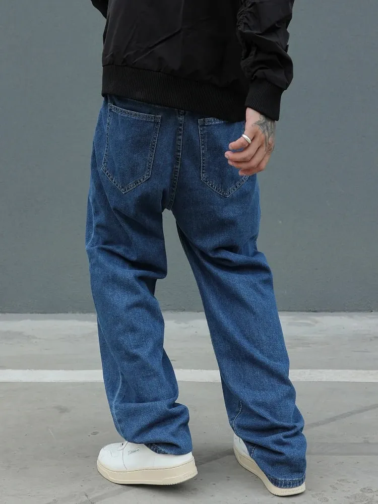 Novo algodão masculino baggy y2k jeans moda roupas masculinas cintura elástica lavada calças de perna larga sólida reta solta calças jeans