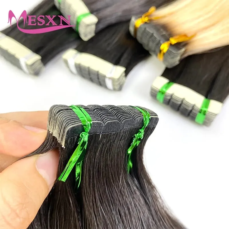 Mini Tape In Hair Extensions 100% Human Hair Real Natural Hair Tape Brown Blonde Can Be Permed And Dyed For Salon