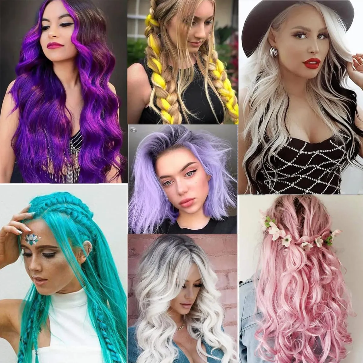 6 Pcs Clip Ins Hair Extensions 22 Inch Straight Colorful Clip In Hair Extensions Rainbow Party Highlights Synthetic Hairpiece