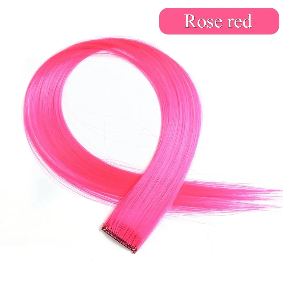Colored Hair Extensions Synthetic 22Inch Straight Orange Green Clip in Hair Extension Rainbow Accessories Party Highlights Hair