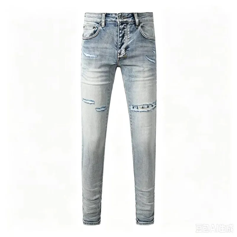 Luxury Streetwear Men's Jeans Americans Style Holes Long Trousers Quality Male Stretch Slim Pants Skinny Trousers