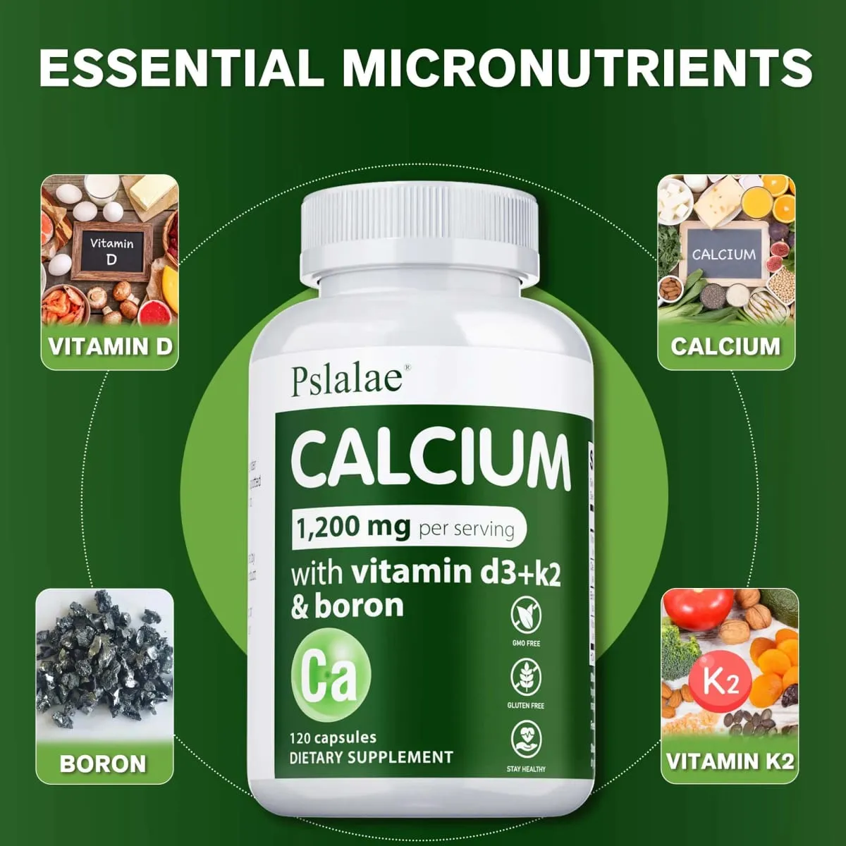 Calcium Supplement - Promotes Calcium Absorption Boosts Energy Strong Bones Supports Heart & Muscle Health Non-GMO