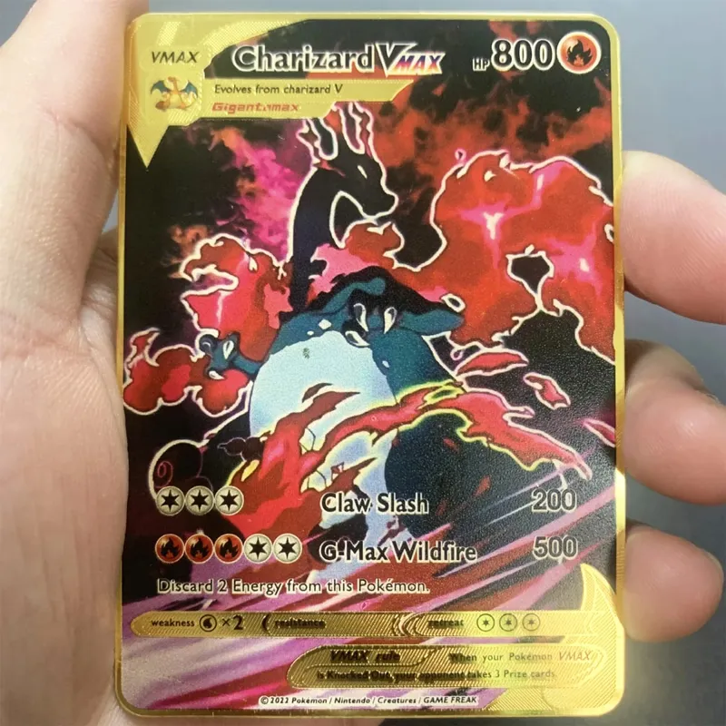 İngilizce Metal Pokemon Kartları DIY Arceus Mewtwo Charizard Pikachu Parlak Demir Pokémon GX Vmax EX Oyunu Çocuk Koleksiyonu Kart Oyuncak Hediye