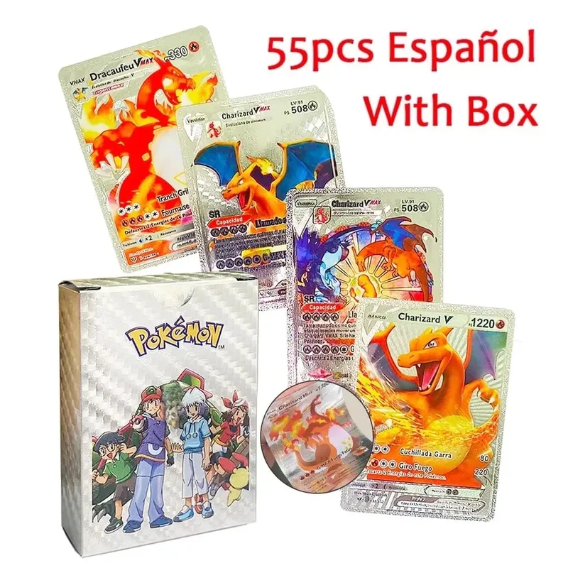 55PCSPokemon oil Cards Golden Letters English / Spanish Game Card Metalicas Charizard Vmax Gx Series Gift Gold/Silver/Black F — image 11