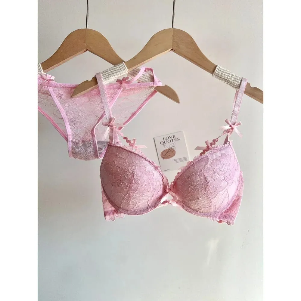 セクシーなWedding Bridal Red Lace Underwear Set Bowknot Push Up Bra For Small Bust Women Party Pure Look Intimate Lingerie