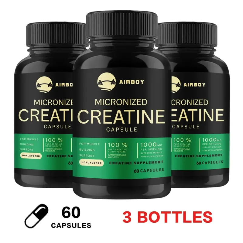 Creatine Monohydrate Capsules - Strength Muscle Performance Supplement for Men and Women Non-GMO and Gluten-Free