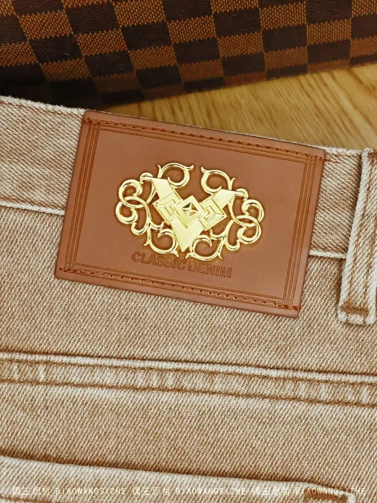 Khaki jeans men in autumn and winter of 2025 high-end light luxury men's clothing elastic small leg pants